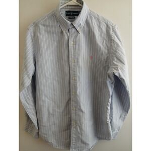 Ralph Lauren Blue Stripe Long Sleeve Shirt Classic Fit Pink Pony 15 1/2 34/35